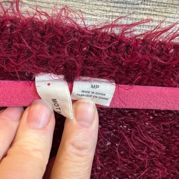 Anthropologie Maeve v-neck eyelash sweater medium petite MP pink red burgundy - Picture 4 of 14